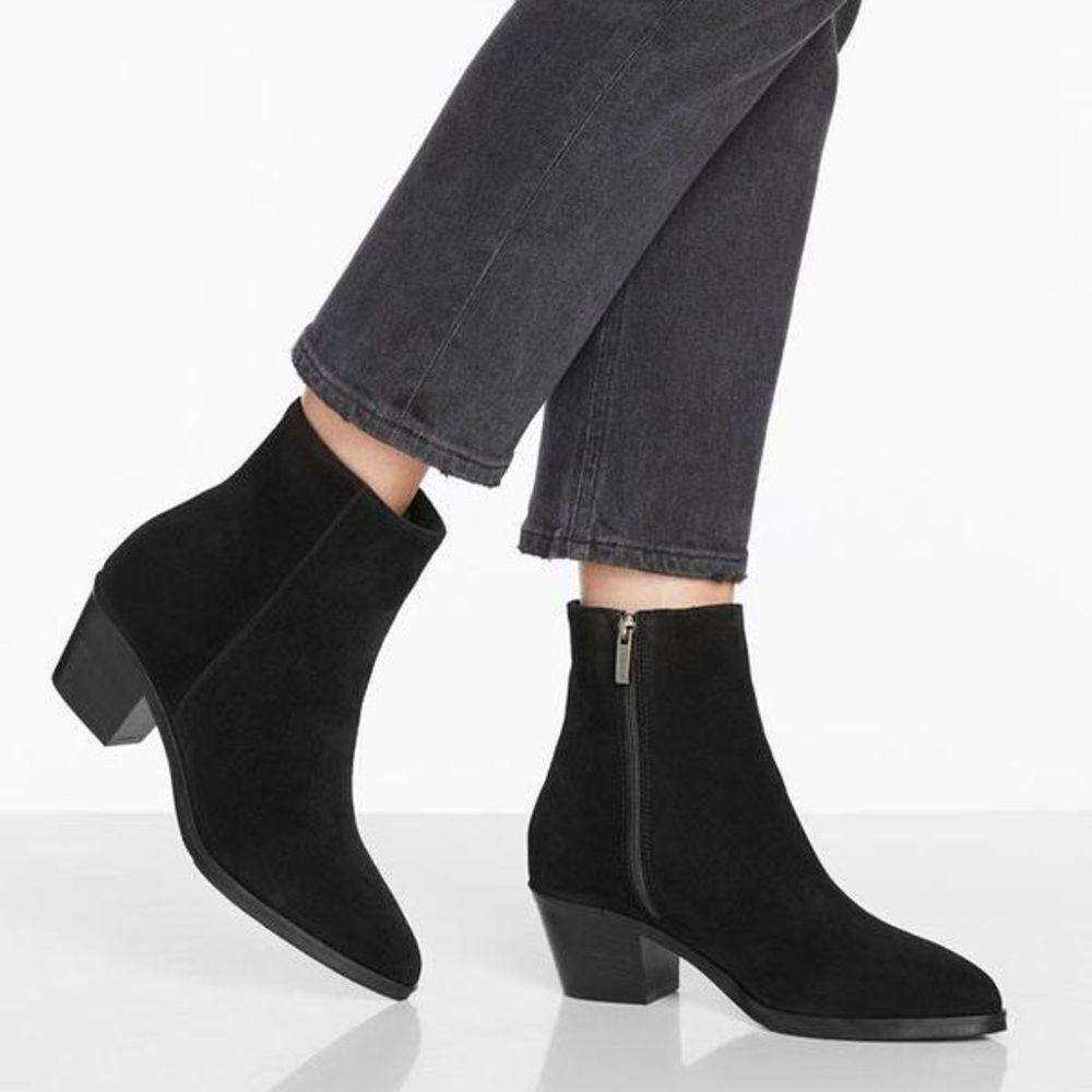 La Canadienne Vibram Paprika Ankle Bootie in black suede